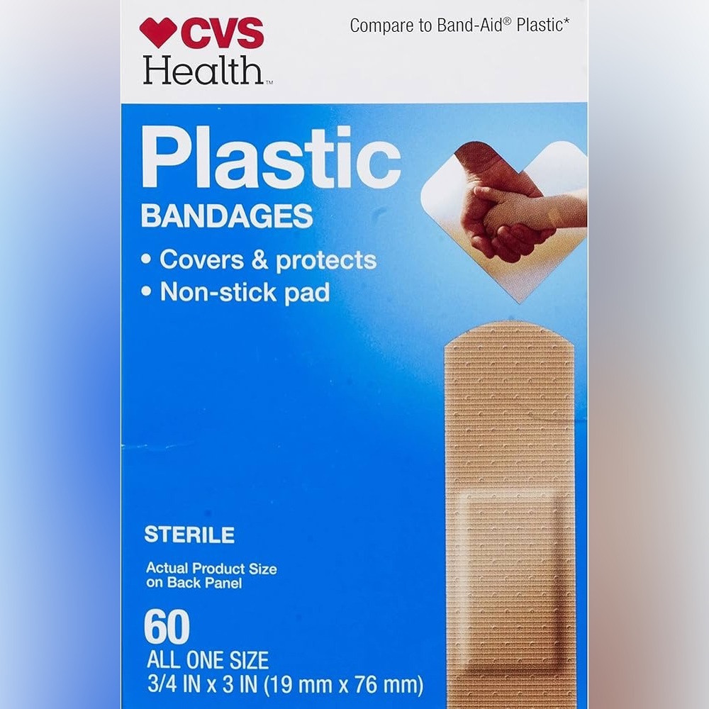 CVS Health Plastic One Size Bandages 3/4x3 in. 60CT new